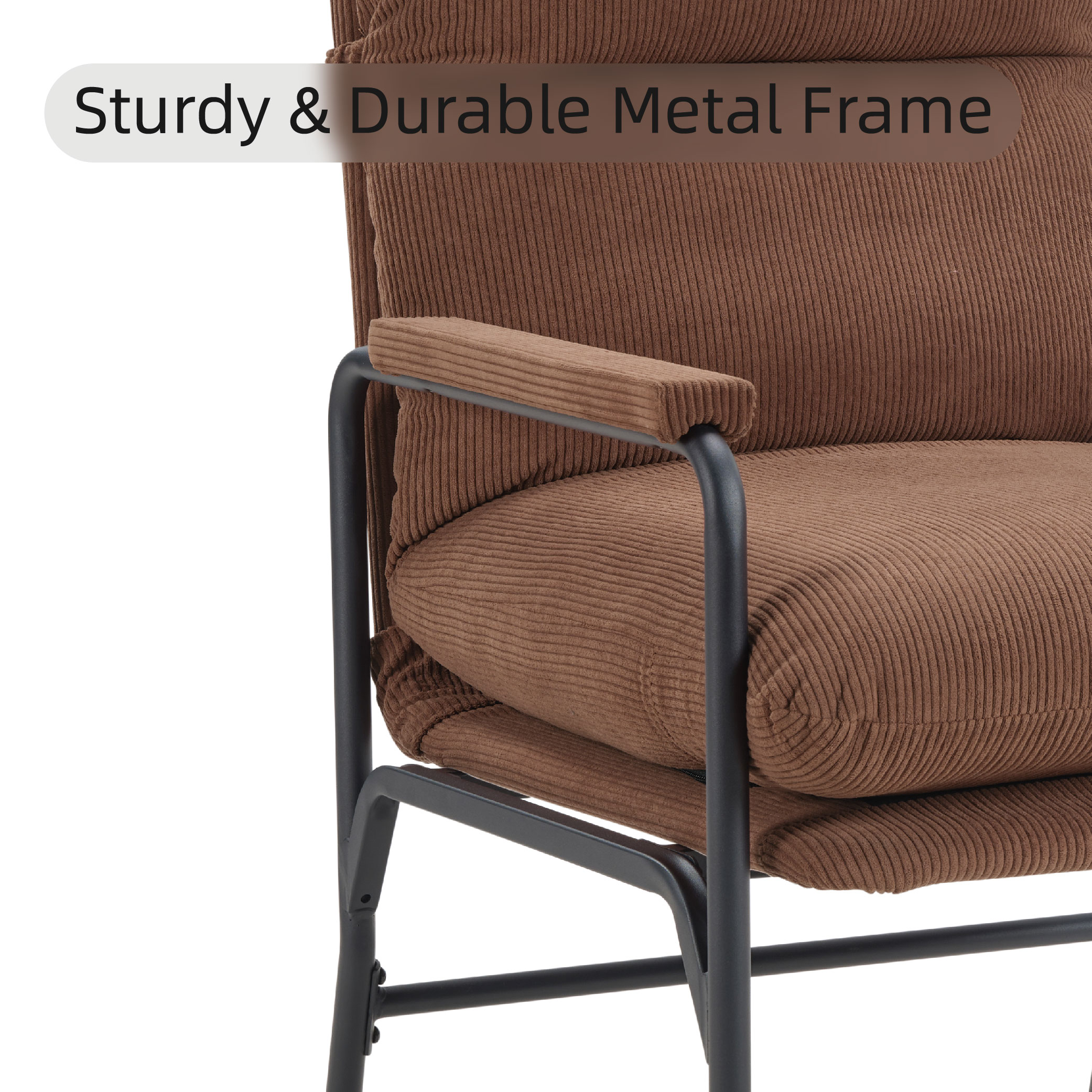 Modern Accent Chair, Reclining Chair With Adjustable Backrest, Corduroy Chair With Metal Frame, Reading Chair, Comfy Lounge Chair For Living Room, Bedroom, Office, Brown_voghion.com